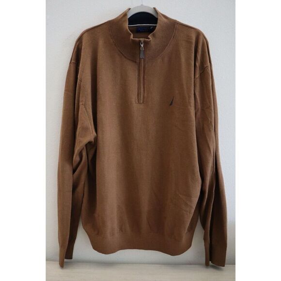 Navtech x Nautica SR3704 Men's Sz 2XL Coconut Shell Brown 1/4-Zip Sweater - Picture 1 of 9
